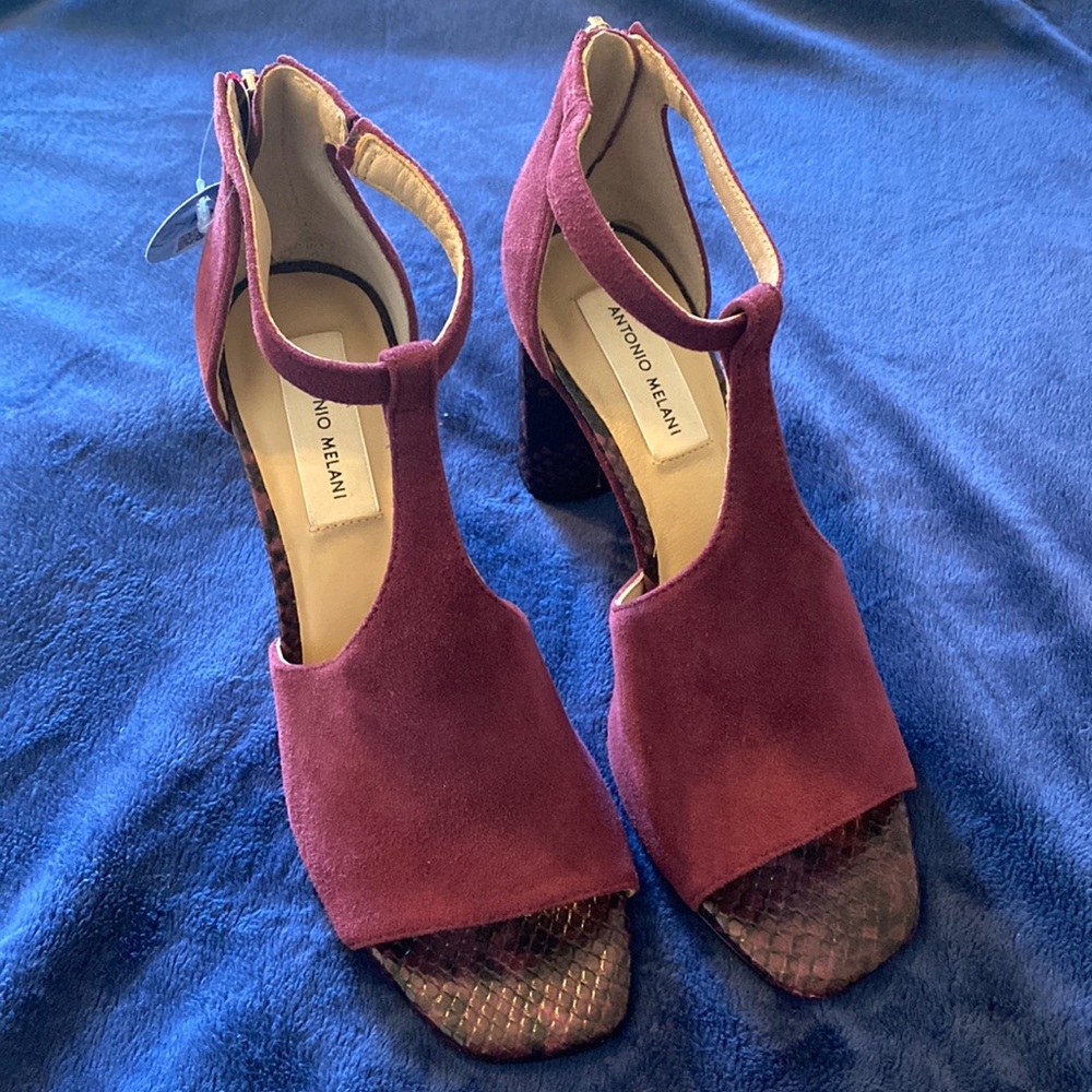 Antonio Melani Burgundy and Snakeskin Heeled sandals